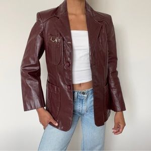 Vintage 90’s Burgundy Red Genuine Leather Blazer Jacket